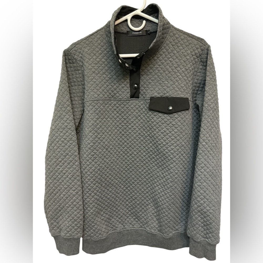 Mens Fashion Quilted Sweatshirt Casual Long Sleeve Quarter Button Pullover